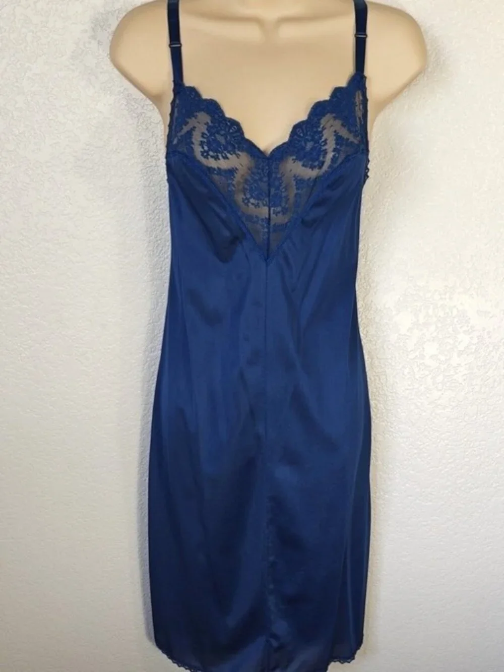 Texsheen Size 34/M Full Slip Navy Lace Trim Vintage